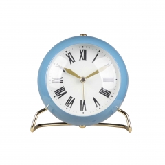 4 metal globe alarm clock with wrought iron stand and light